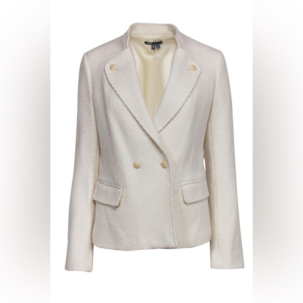 Vince Size 8 Cream Wool Blend Boucle Jack Blazer Coat‎ C14